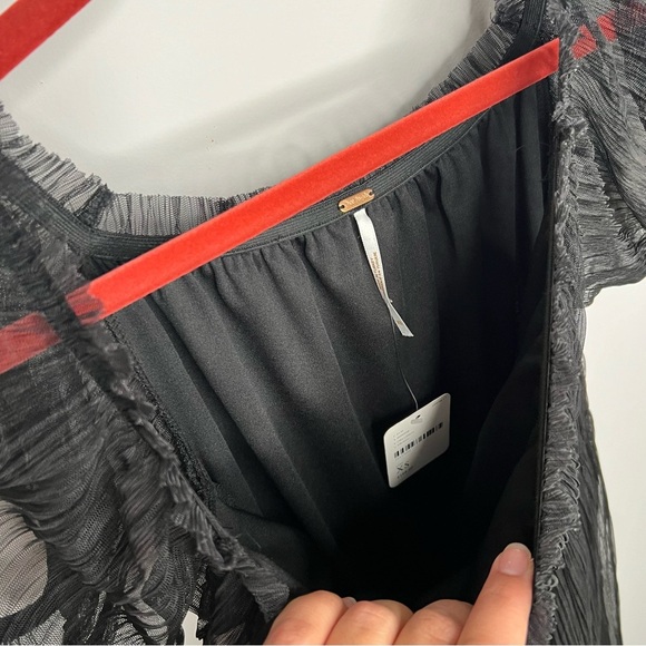 Free People Piper Ombre Midi Black Dress Women Size XS Mesh Puff Sleeve New - Picture 9 of 9